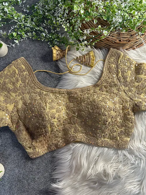 Gold Color Georgette Partywear Blouse with Bullet Zari Sequence Work