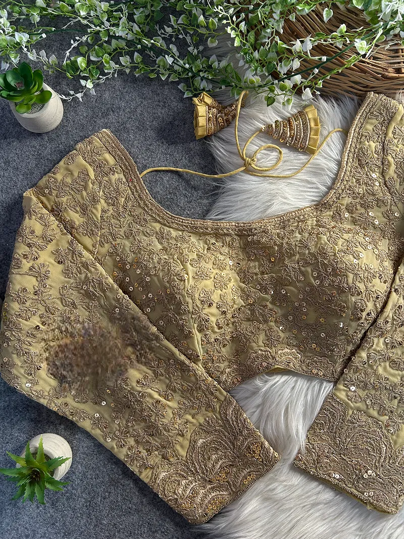Gold Color Georgette Partywear Blouse with Bullet Zari Sequence Work