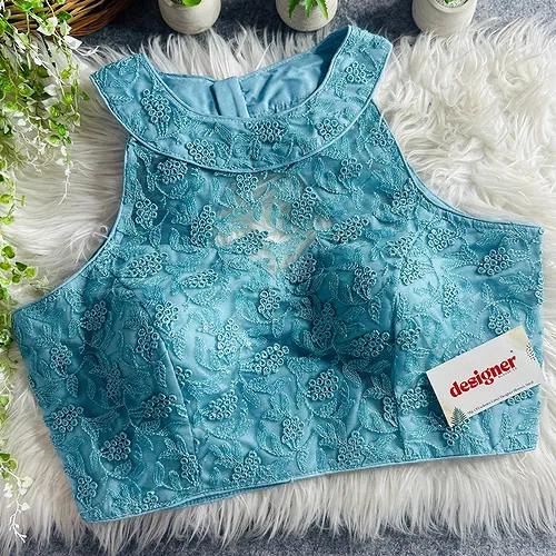 Rama Halter Neck Heavy Thread Work Net Blouse