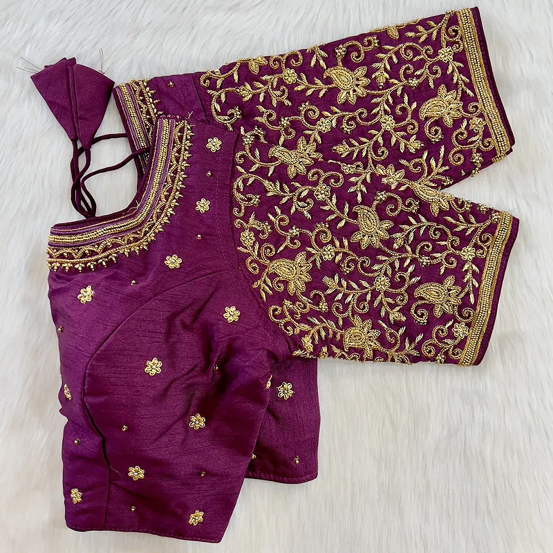 Wine Pure Slik Zardosi Handwork Blouse