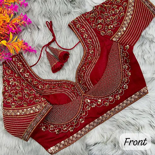 Maroon Sabyasachi Handwork Italian Silk Bridal Blouse