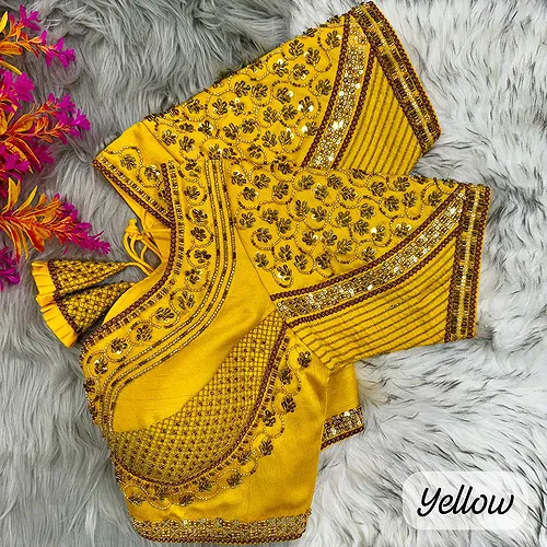 Yellow Sabyasachi Handwork Italian Silk Bridal Blouse