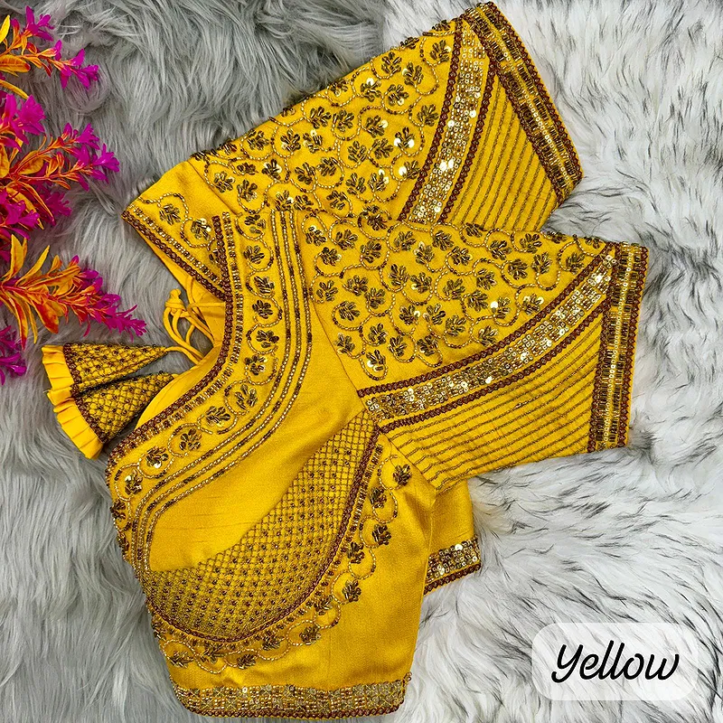 Yellow Sabyasachi Handwork Italian Silk Bridal Blouse