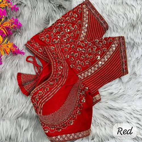 Red Sabyasachi Handwork Italian Silk Bridal Blouse