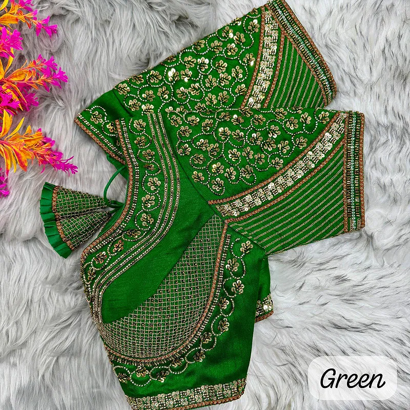 Green Sabyasachi Handwork Italian Silk Bridal Blouse
