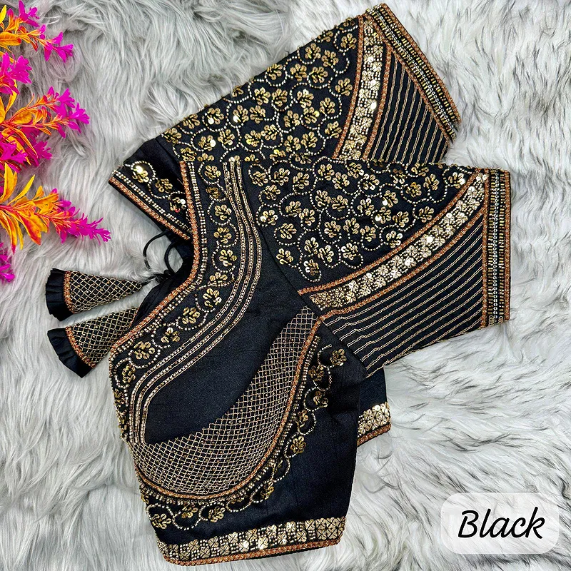 Black Sabyasachi Handwork Italian Silk Bridal Blouse