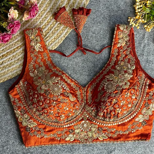 Copper Color Sabyasachi Neck Bridal Blouse with Heavy Stars & Beads Work