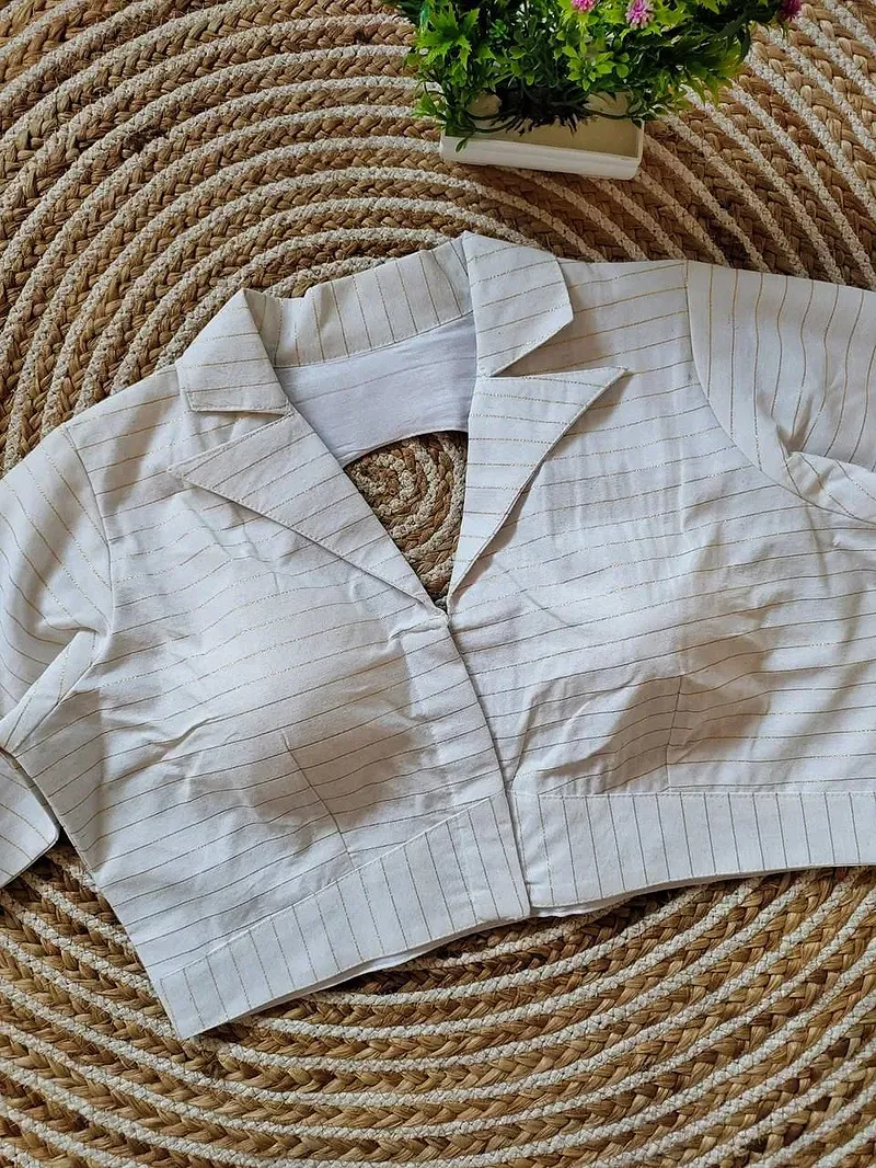 White Pure Cotton Long Puff Sleeves Front Open Blouse