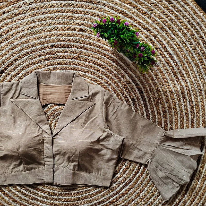 Chiku Pure Cotton Long Puff Sleeves Front Open Blouse