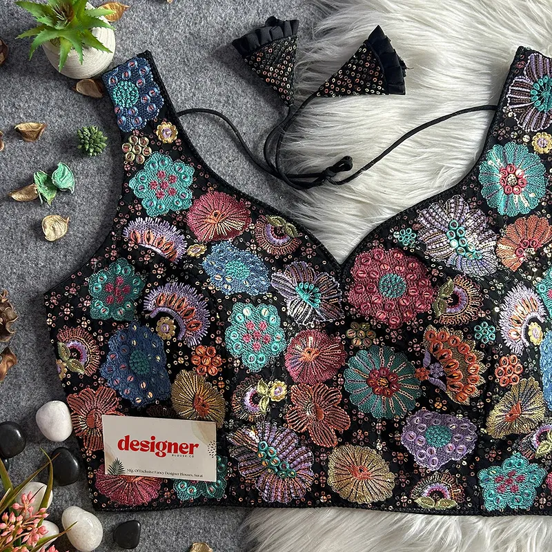 Black Royal Heavy Multi-Thread & Sequin Embroidery Georgette Blouse