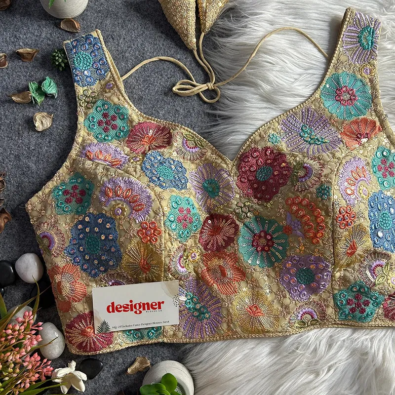 Golden Royal Heavy Multi-Thread & Sequin Embroidery Georgette Blouse