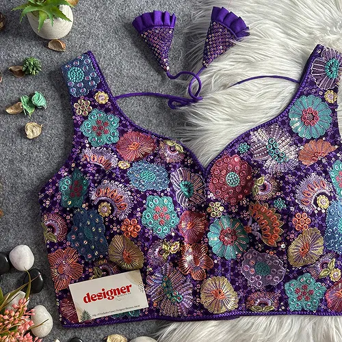 Purple Royal Heavy Multi-Thread & Sequin Embroidery Georgette Blouse