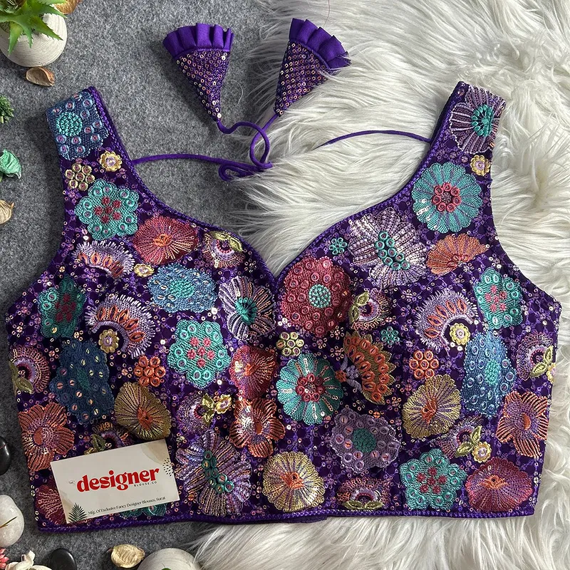 Purple Royal Heavy Multi-Thread & Sequin Embroidery Georgette Blouse