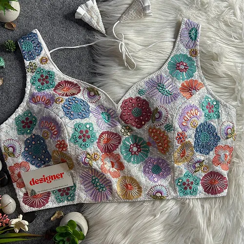 Cream Royal Heavy Multi-Thread & Sequin Embroidery Georgette Blouse