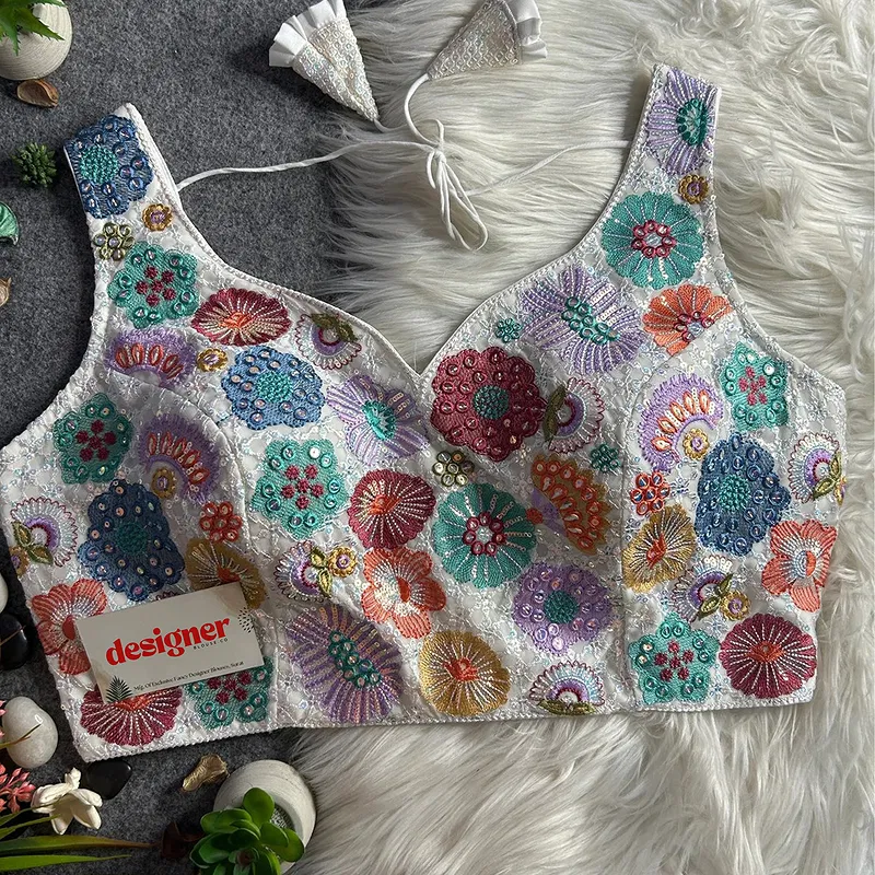 Cream Royal Heavy Multi-Thread & Sequin Embroidery Georgette Blouse