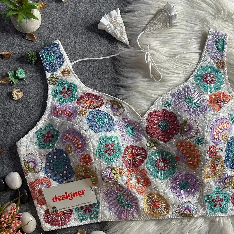 Cream Royal Heavy Multi-Thread & Sequin Embroidery Georgette Blouse