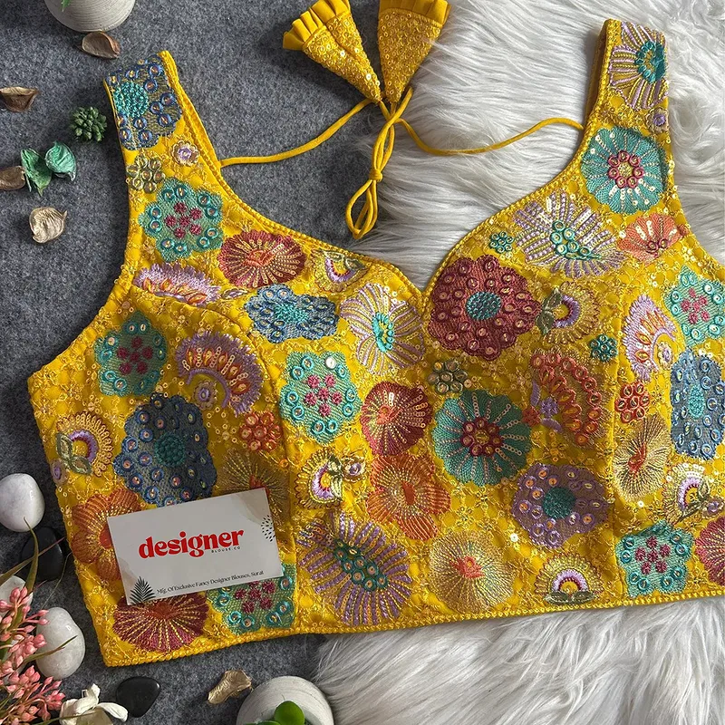 Yellow Royal Heavy Multi-Thread & Sequin Embroidery Georgette Blouse