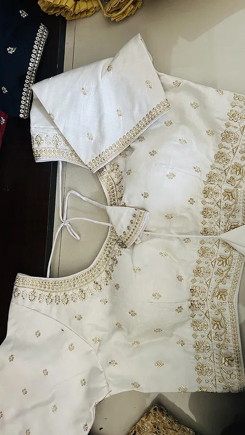 White Roman Silk Thread Work Partywear Blouse