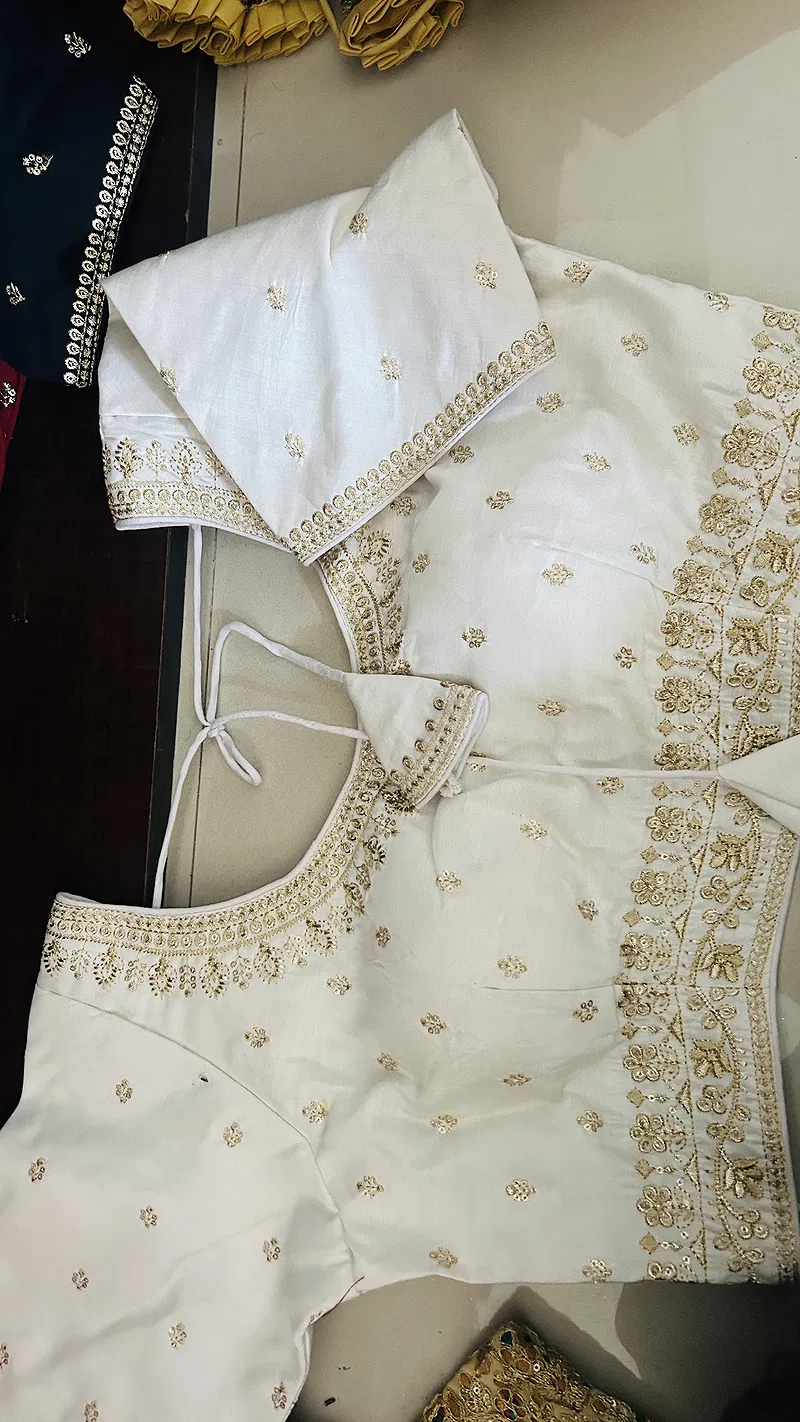 White Roman Silk Thread Work Partywear Blouse