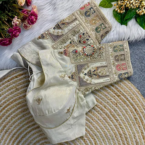 White Cosmos Silk Codding Work Partywear Blouse