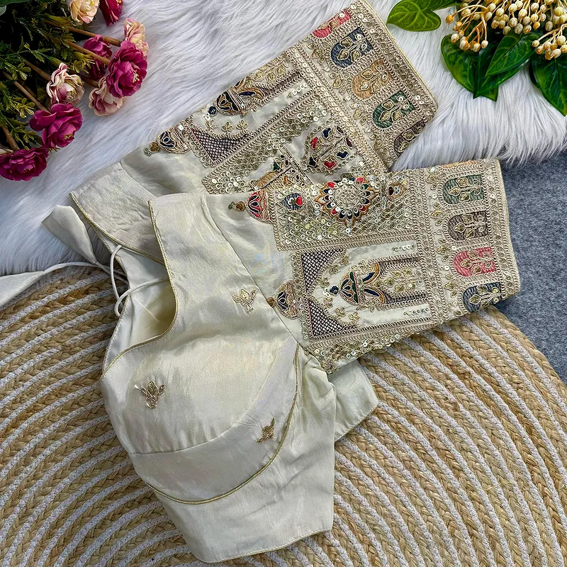 White Cosmos Silk Codding Work Partywear Blouse