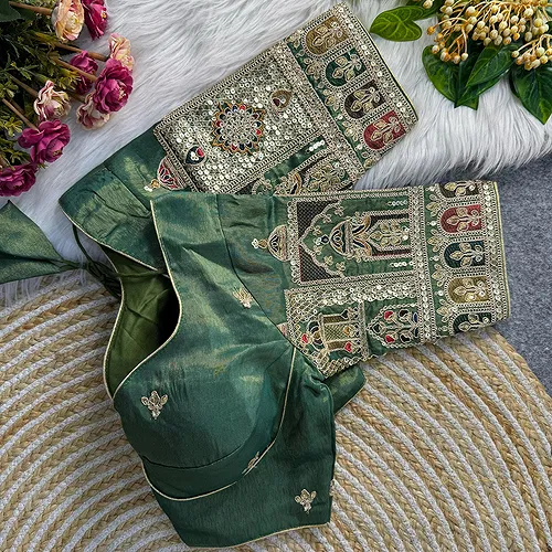 Green Cosmos Silk Codding Work Partywear Blouse