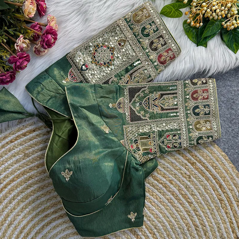 Green Cosmos Silk Codding Work Partywear Blouse