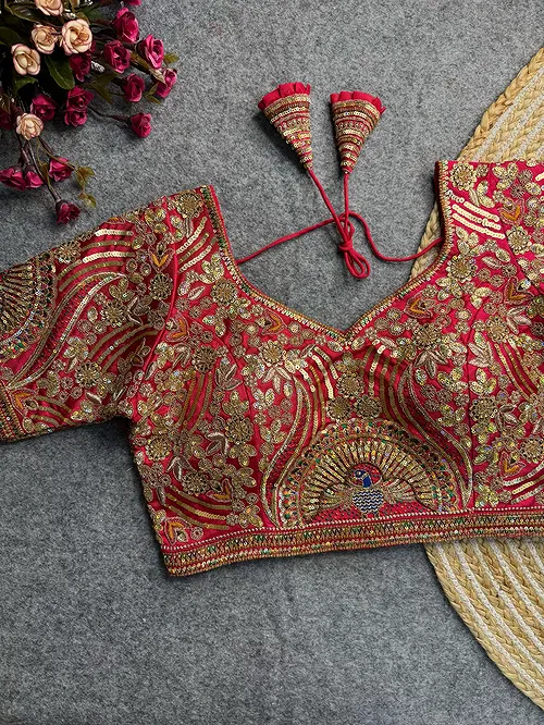 Rani Italian Silk Codding Sequence Peacock Work Bridal Blouse