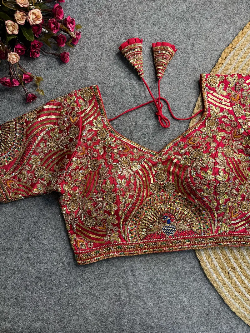 Rani Italian Silk Codding Sequence Peacock Work Bridal Blouse