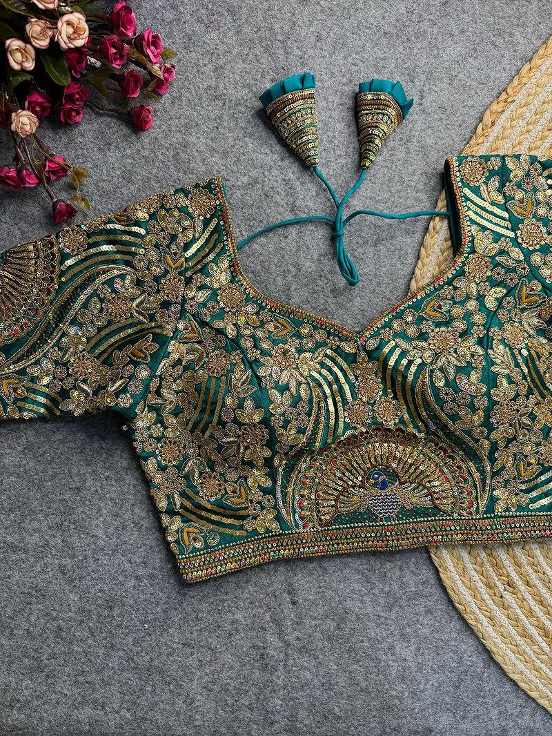 Rama Italian Silk Codding Sequence Peacock Work Bridal Blouse