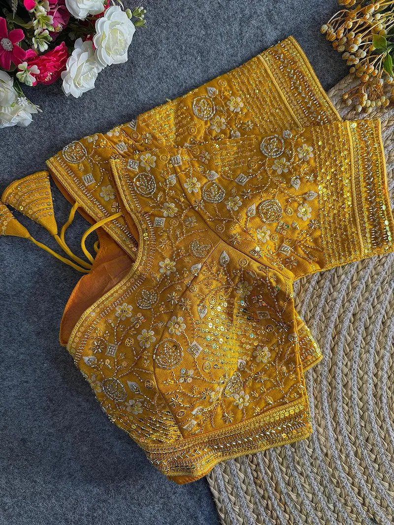 Yellow Colour Heavy Handwork Party Blouse