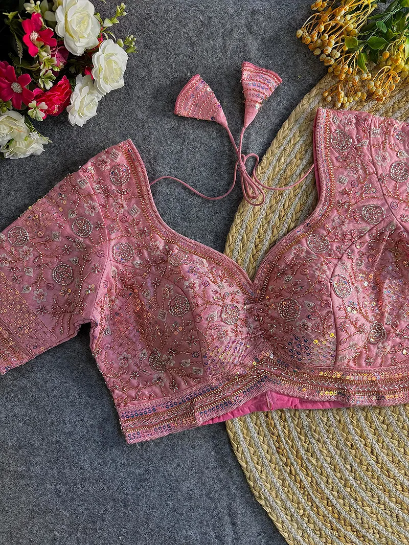 Pink Colour Heavy Handwork Party Blouse