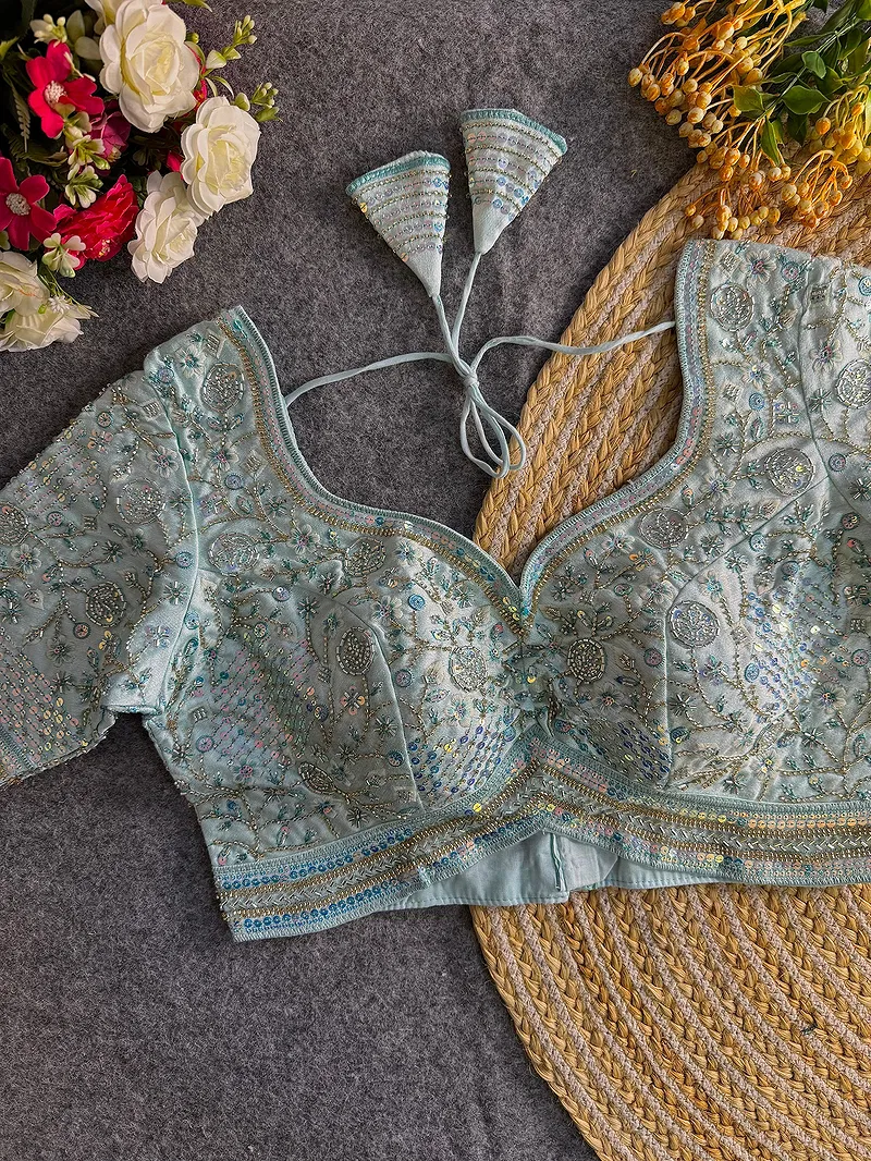 Blue Colour Heavy Handwork Party Blouse
