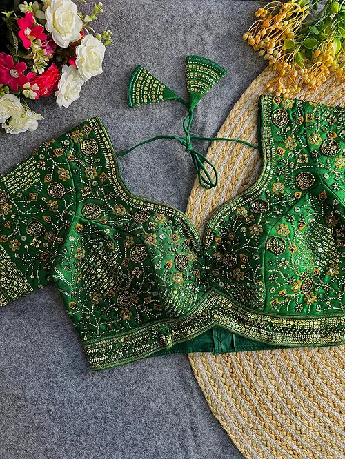 Green Colour Heavy Handwork Party Blouse