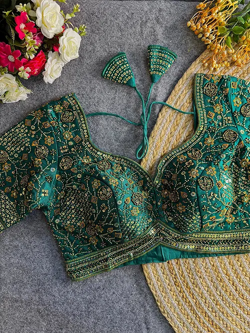 Rama Green Colour Heavy Handwork Party Blouse