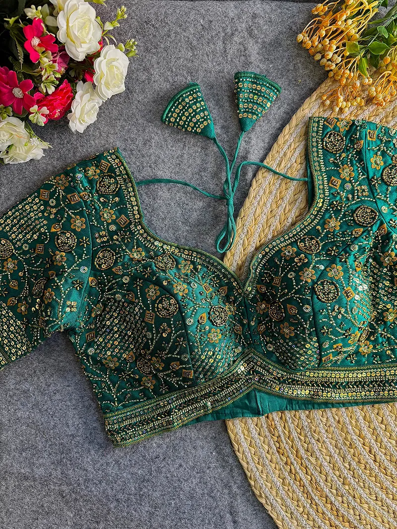 Rama Green Colour Heavy Handwork Party Blouse