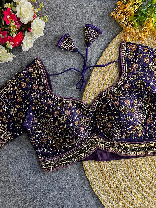 Purple Colour Heavy Handwork Party Blouse