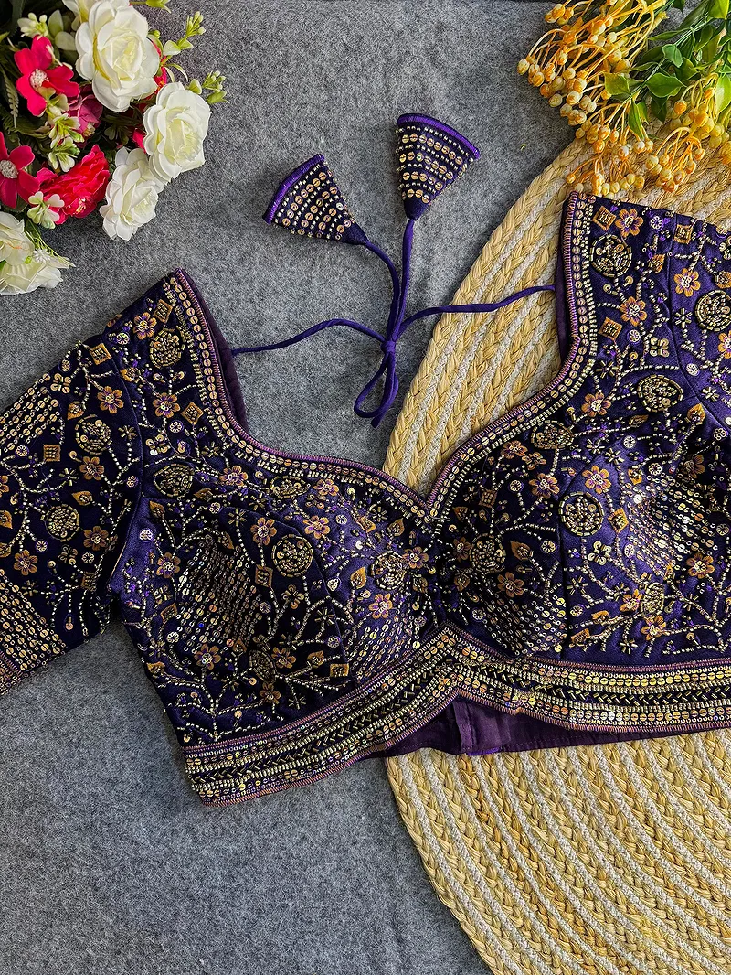 Purple Colour Heavy Handwork Party Blouse