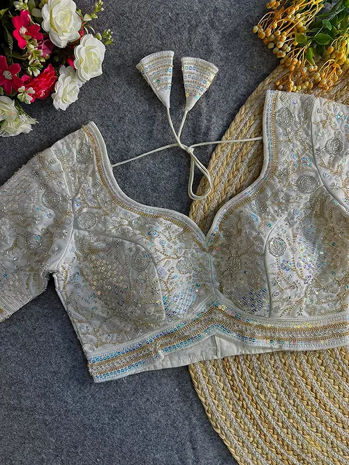 White Colour Heavy Handwork Party Blouse