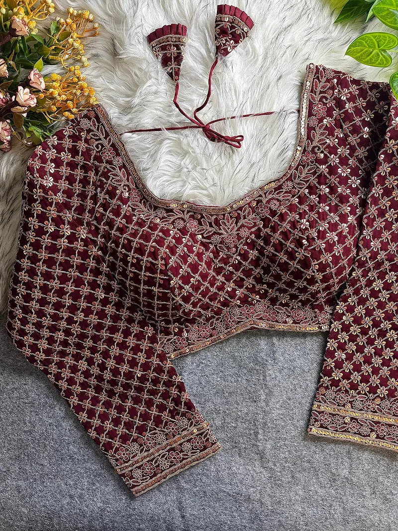 Maroon Color Full Sleeve Partywear Blouse