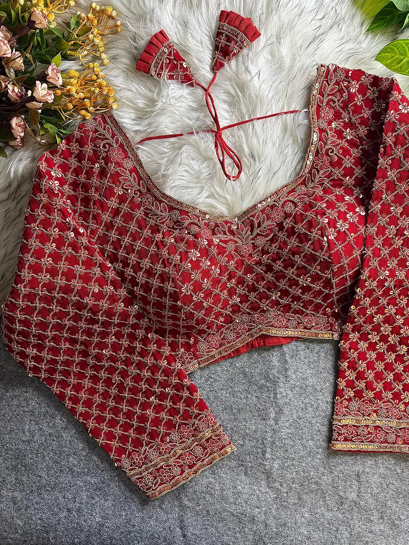 Red Color Full Sleeve Partywear Blouse