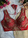 Red Color Sabyasachi Neck Bridal Blouse with Heavy Stars & Beads Work