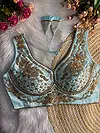 Light Blue Color Sabyasachi Neck Bridal Blouse with Heavy Stars & Beads Work
