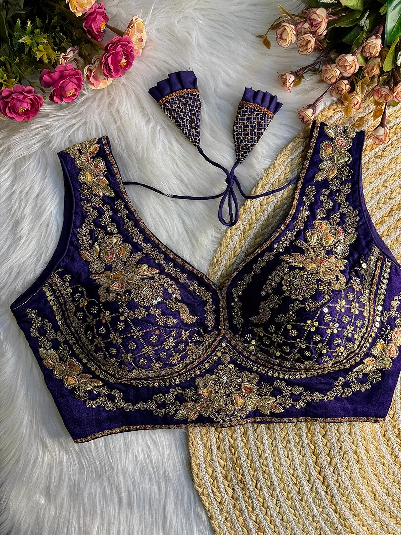 Purple Color Sabyasachi Neck Bridal Blouse with Heavy Stars & Beads Work