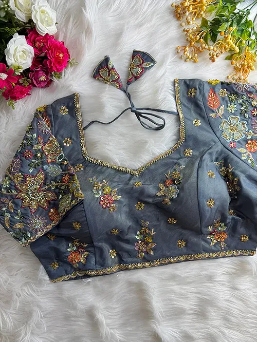 Grey Color Soft Cosmos Silk Blouse