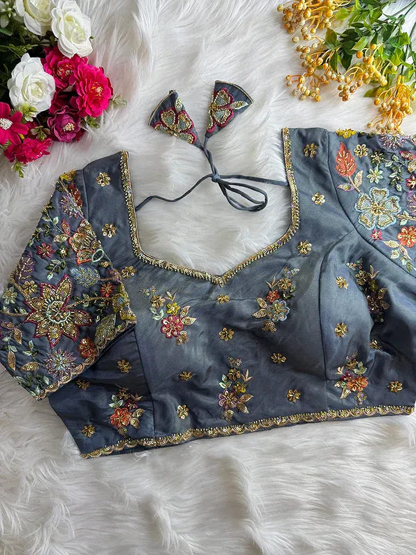 Grey Color Soft Cosmos Silk Blouse