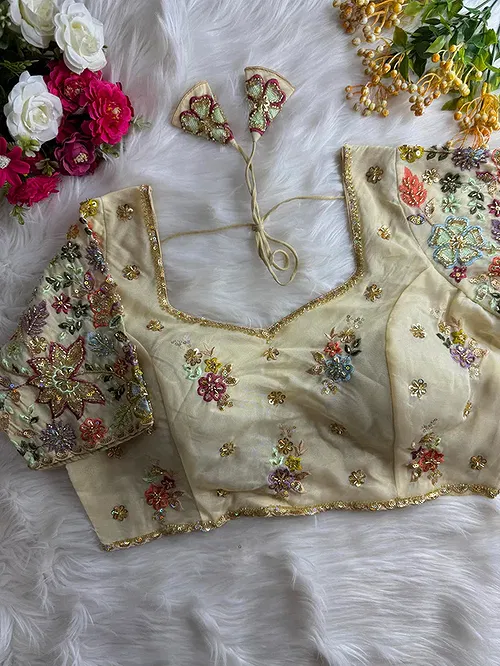 Cream Color Soft Cosmos Silk Blouse