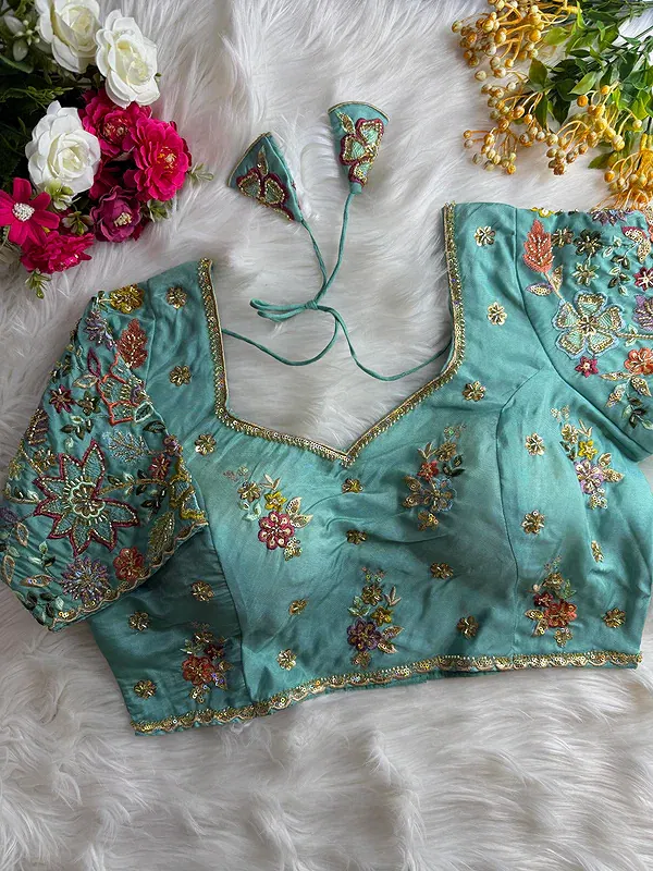 Blue Color Soft Cosmos Silk Blouse