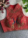 Red Color Halter Neck Handwork Peacock Blouse