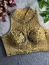 Gold Color Halter Neck Handwork Peacock Blouse